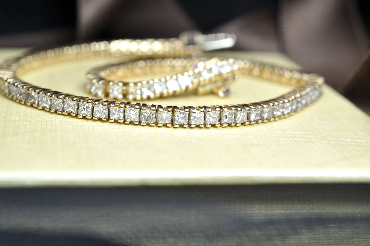Bargain 5.00 CT Princess Cut Diamond Tennis Bracelet in 14KT Yellow Gold