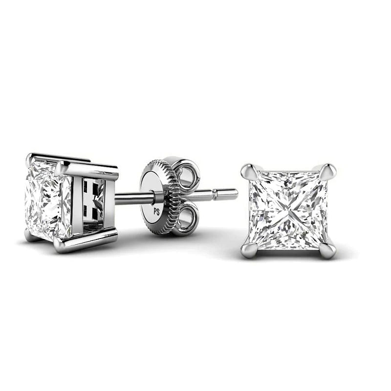 0.80 CT Princess Cut Natural Diamonds - Stud Earrings