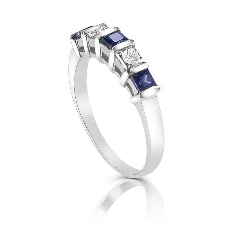 1.00 CT Princess Cut Blue Sapphires & Diamonds - Wedding Band