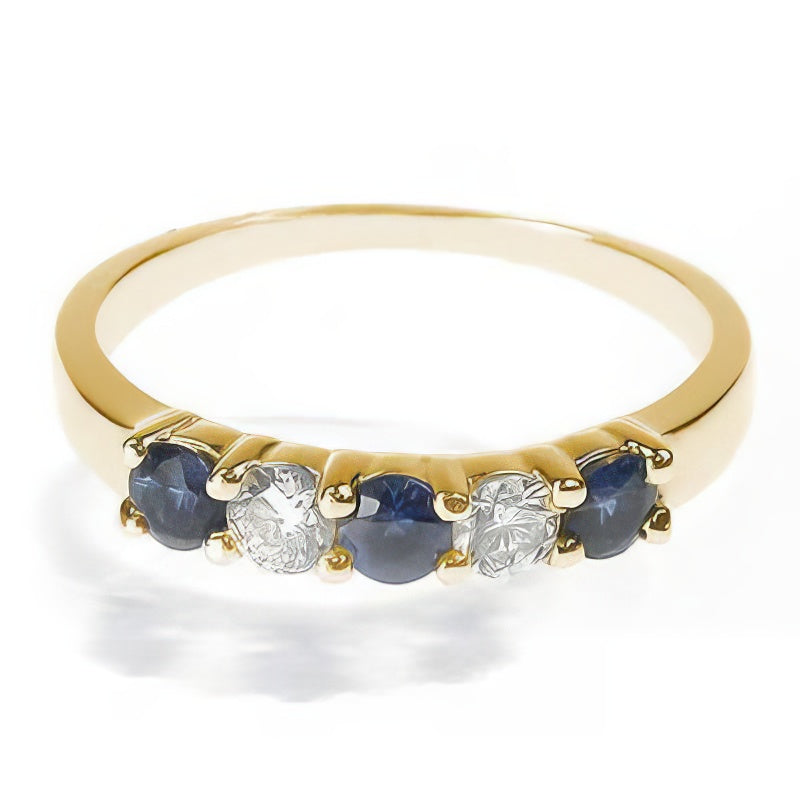 1.00 CT Round Cut Blue Sapphires & Diamonds - Wedding Band