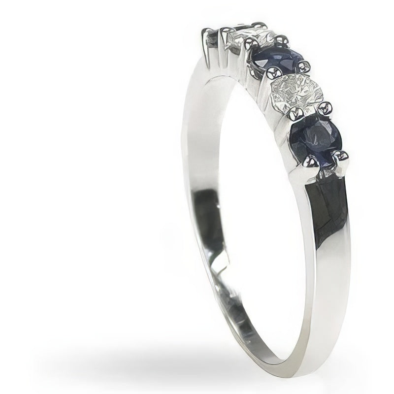 1.00 CT Round Cut Blue Sapphires & Diamonds - Wedding Band