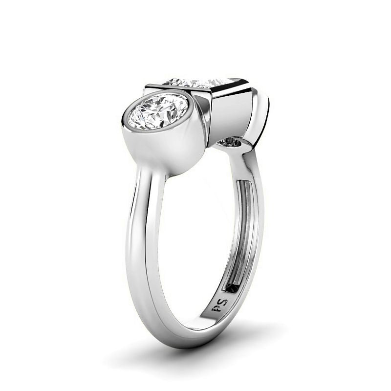 1.10-1.30 CT Round & Princess Cut Diamonds - Three Stone Ring