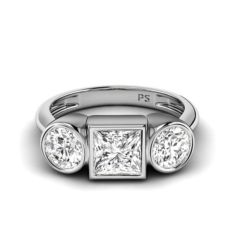 1.10-1.30 CT Round & Princess Cut Diamonds - Three Stone Ring