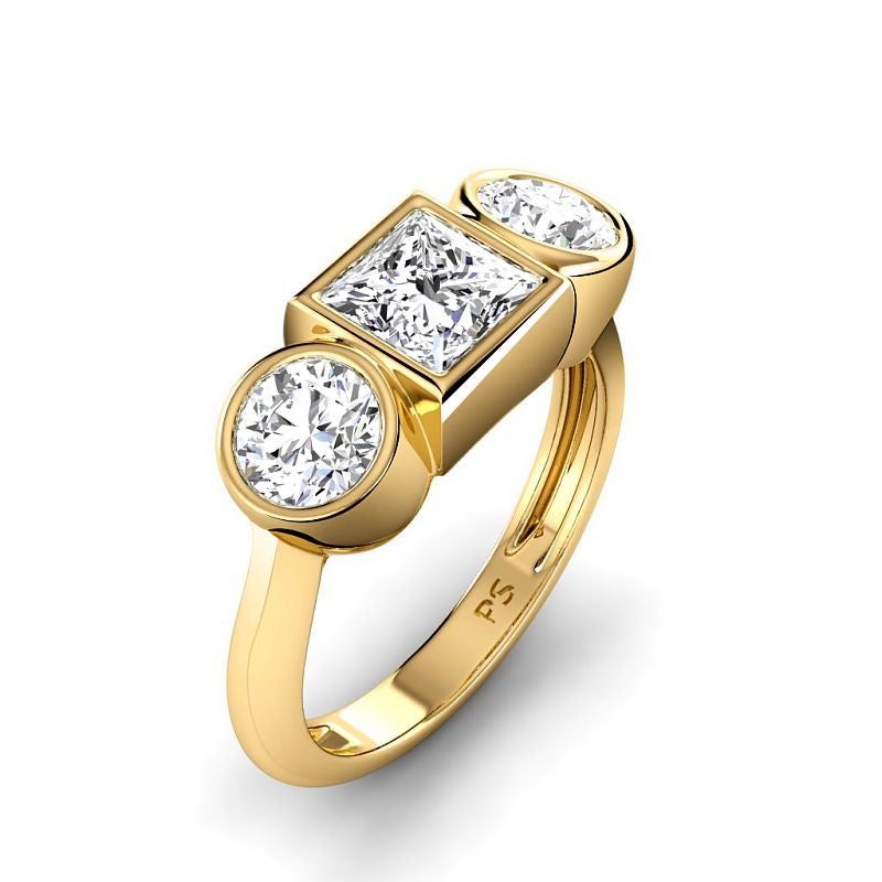 1.10-1.30 CT Round &amp; Princess Cut Diamonds - Three Stone Ring