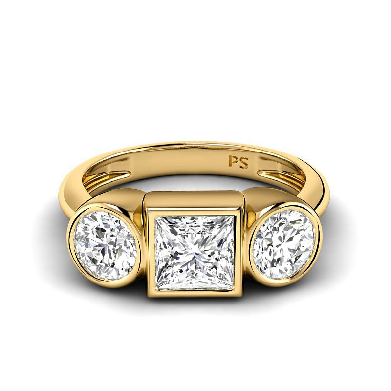 1.10-1.30 CT Round &amp; Princess Cut Diamonds - Three Stone Ring