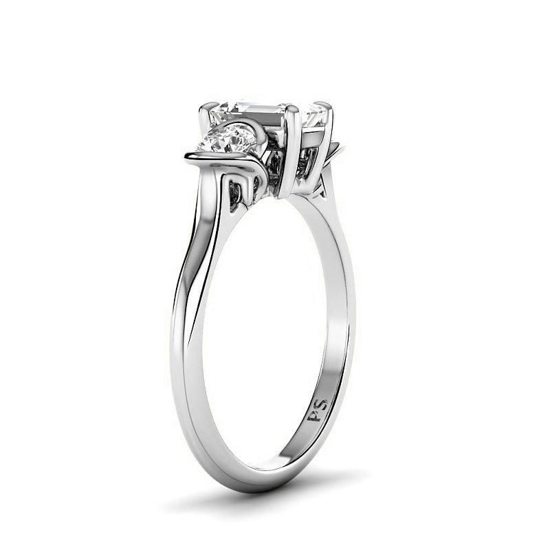 0.80 CT Round &amp; Emerald Cut Diamonds - Three Stone Ring