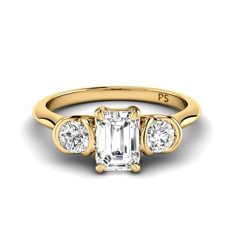 0.80 CT Emerald & Round Cut Natural Diamonds - Three Stone Rings - Primestyle.com