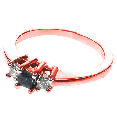 0.45 CT Princess Cut Blue Sapphires & Diamonds - Three Stone Ring