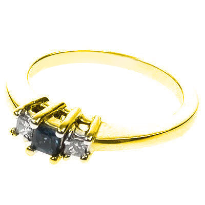 0.45 CT Princess Cut Blue Sapphires & Diamonds - Three Stone Ring