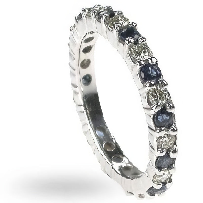 1.50 CT Round Cut Blue Sapphires &amp; Diamonds - Eternity Ring