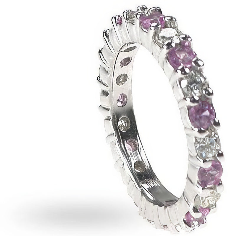 1.50 CT Round Cut Pink Sapphires & Diamonds - Eternity Ring