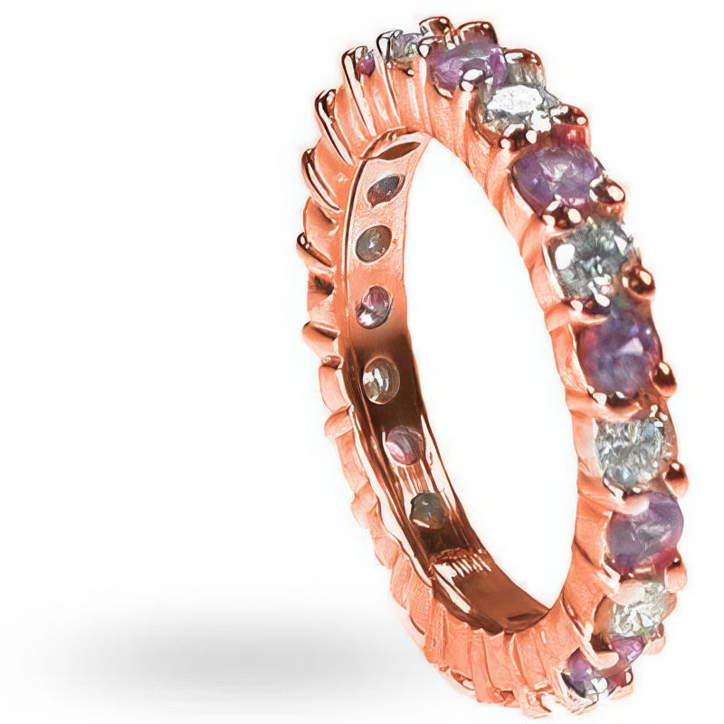 1.50 CT Round Cut Pink Sapphires & Diamonds - Eternity Ring