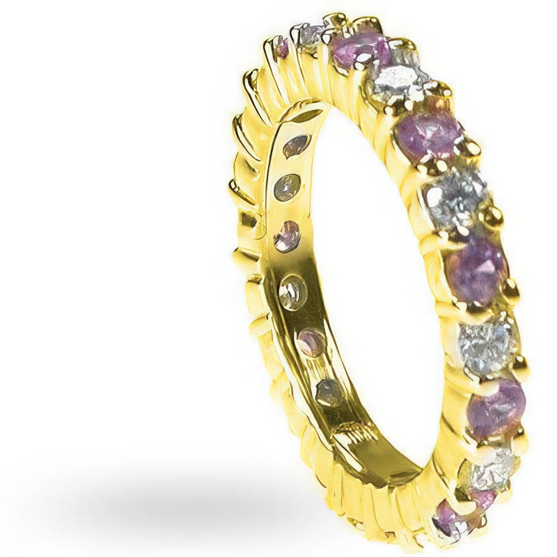 1.50 CT Round Cut Pink Sapphires &amp; Diamonds - Eternity Ring