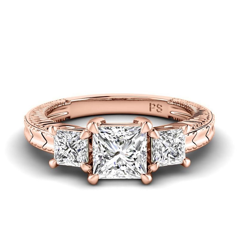 1.30 CT Princess Cut Natural Diamonds - Three Stone Rings - Primestyle.com