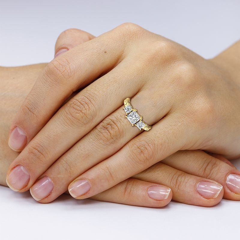 1.30 CT Princess Cut Natural Diamonds - Three Stone Rings