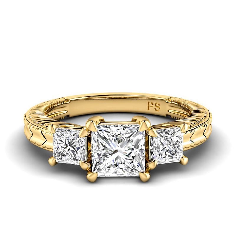 1.30 CT Princess Cut Natural Diamonds - Three Stone Rings - Primestyle.com
