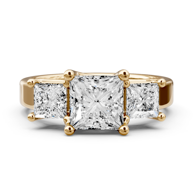 0.90 CT Princess Cut Natural Diamonds - Three Stone Rings