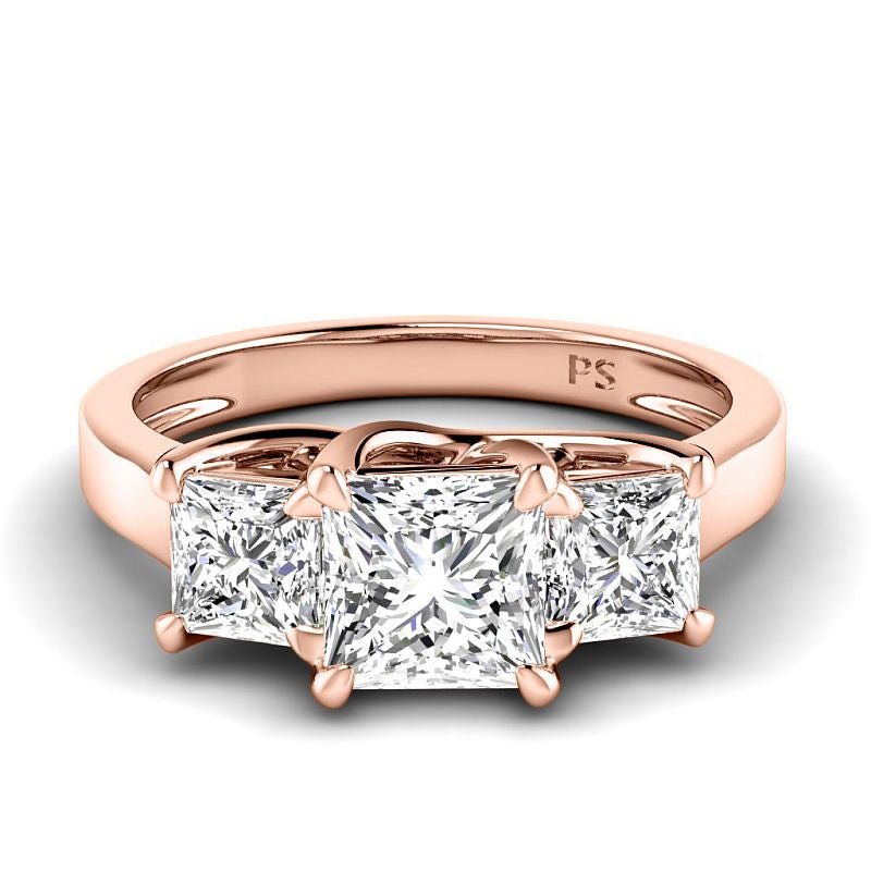 1.50 CT Princess Cut Natural Diamonds - Three Stone Rings - Primestyle.com