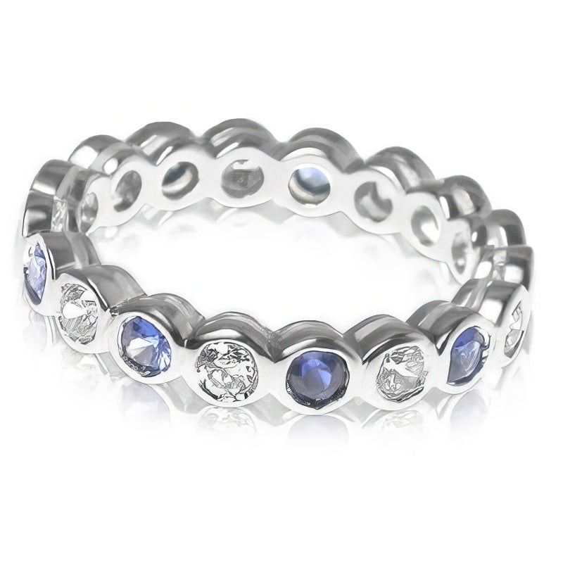 1.55 CT Round Cut Blue Sapphires & Diamonds - Eternity Ring