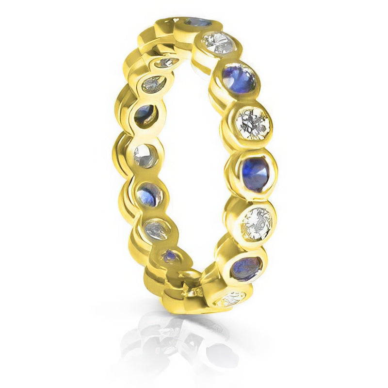 1.55 CT Round Cut Blue Sapphires & Diamonds - Eternity Ring