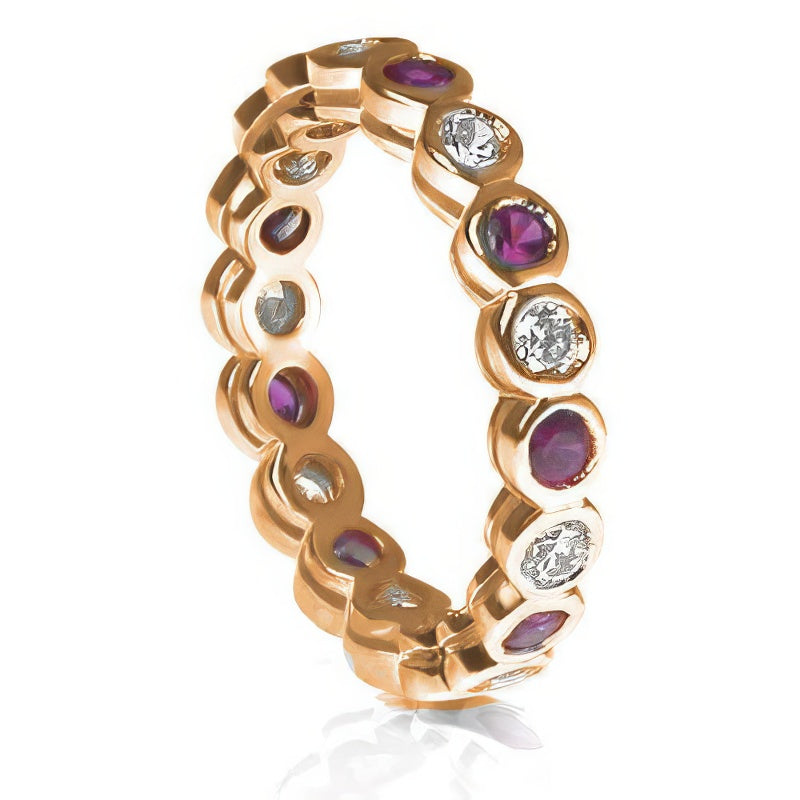 1.55 CT Round Cut Rubies & Diamonds - Eternity Ring