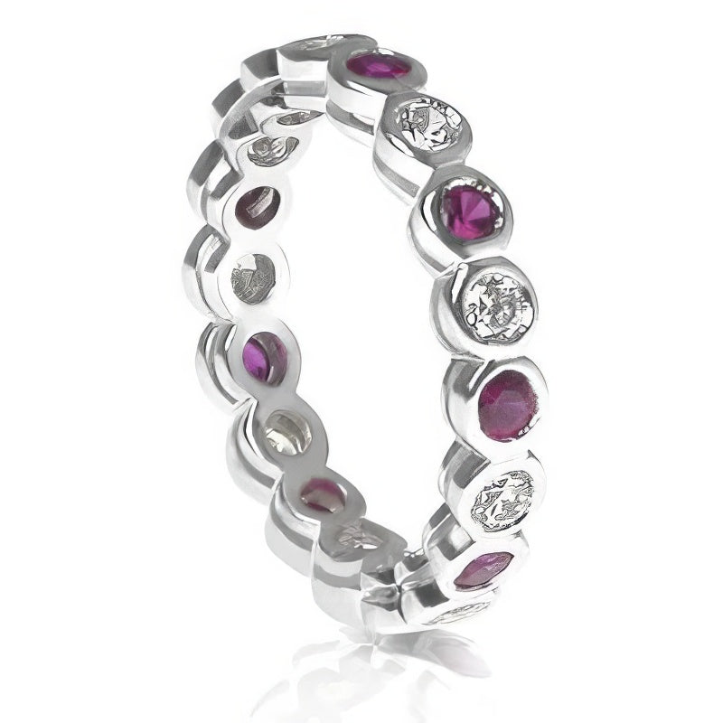 1.55 CT Round Cut Rubies &amp; Diamonds - Eternity Ring