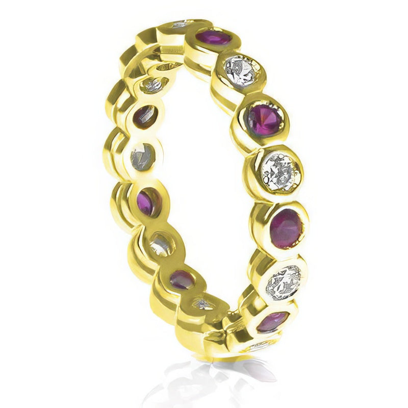 1.55 CT Round Cut Rubies & Diamonds - Eternity Ring