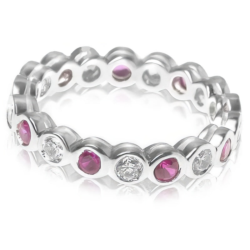 1.55 CT Round Cut Rubies &amp; Diamonds - Eternity Ring