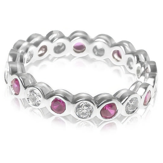 1.55 CT Round Cut Rubies & Diamonds - Eternity Ring