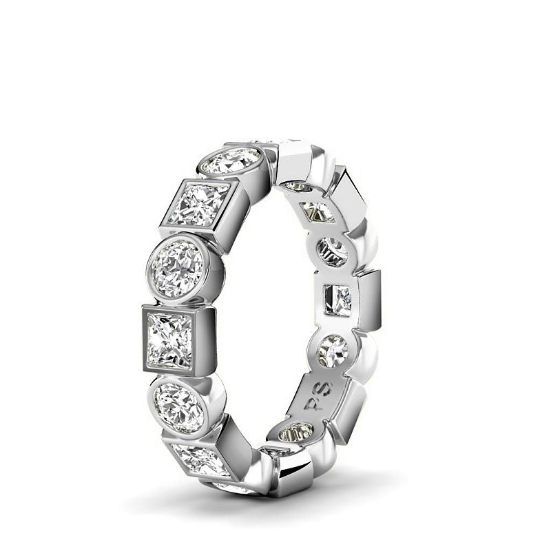 1.50 CT Princess & Round Cut Natural Diamonds - Eternity Rings