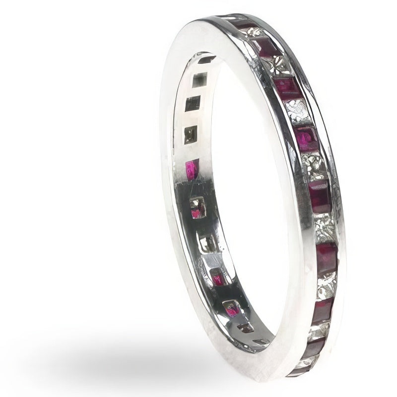 1.60 CT Princess Cut Rubies & Diamonds - Eternity Ring