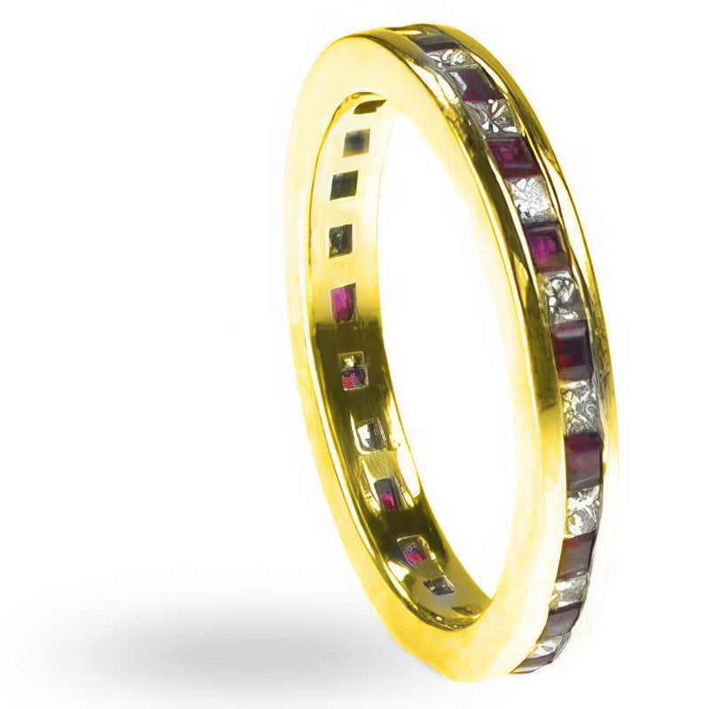 1.60 CT Princess Cut Rubies & Diamonds - Eternity Ring