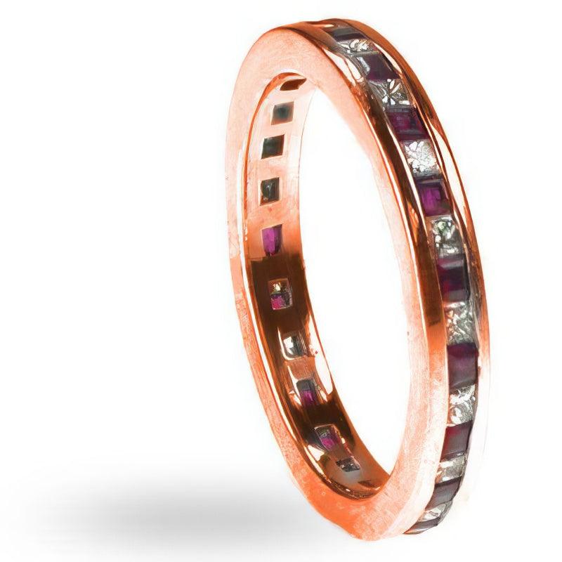 1.60 CT Princess Cut Rubies & Diamonds - Eternity Ring