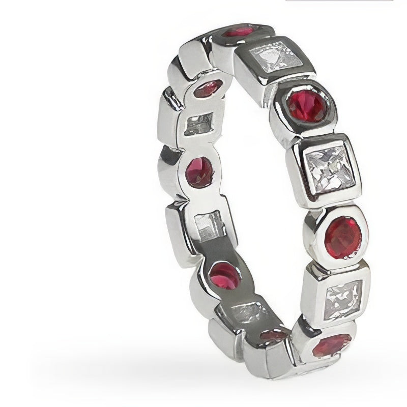1.65 CT Round & Princess Cut Rubies & Diamonds - Eternity Ring