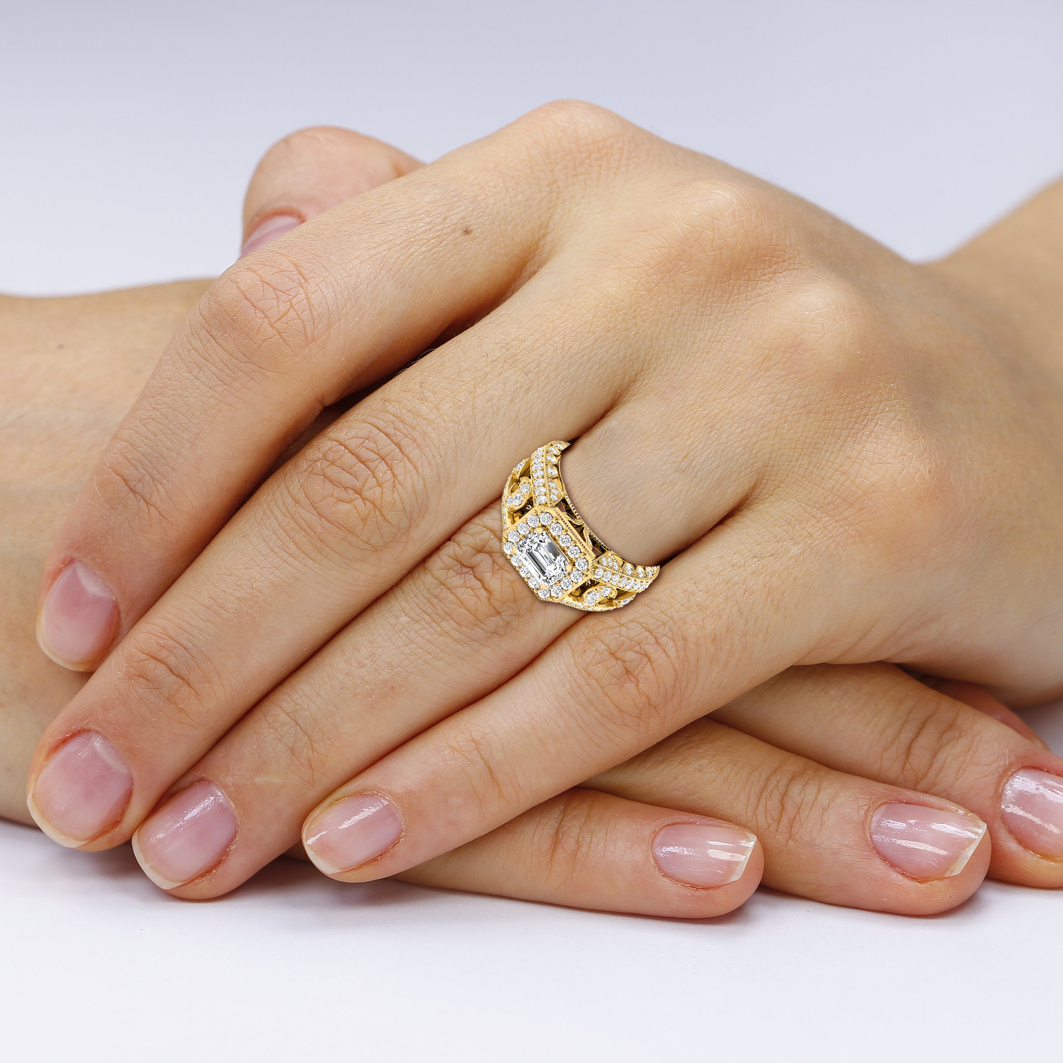 1.30-2.45 CT Emerald & Round Cut Natural Diamonds - Engagement Ring