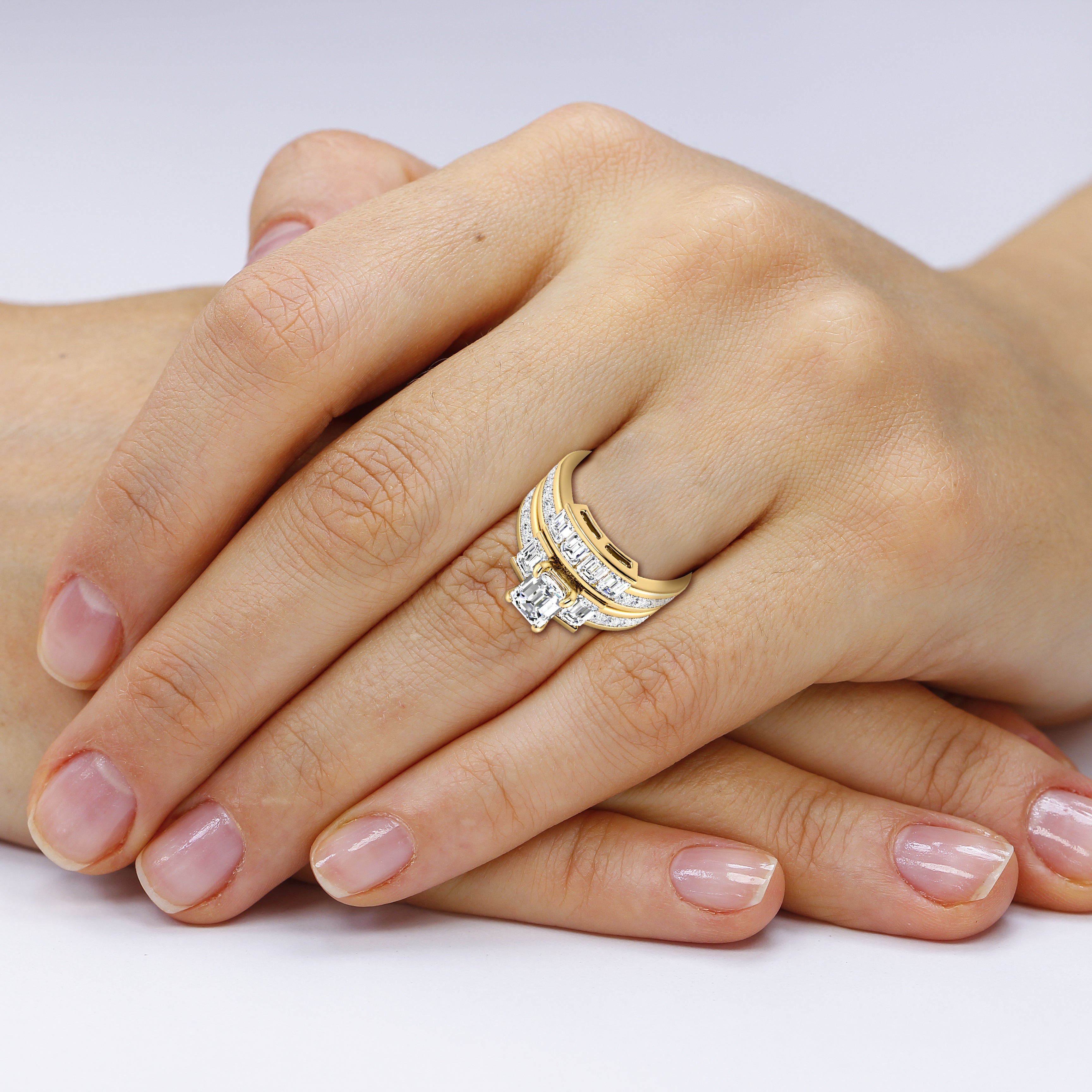 3.05-4.20 CT Princess & Emerald Cut Diamonds - Bridal Set