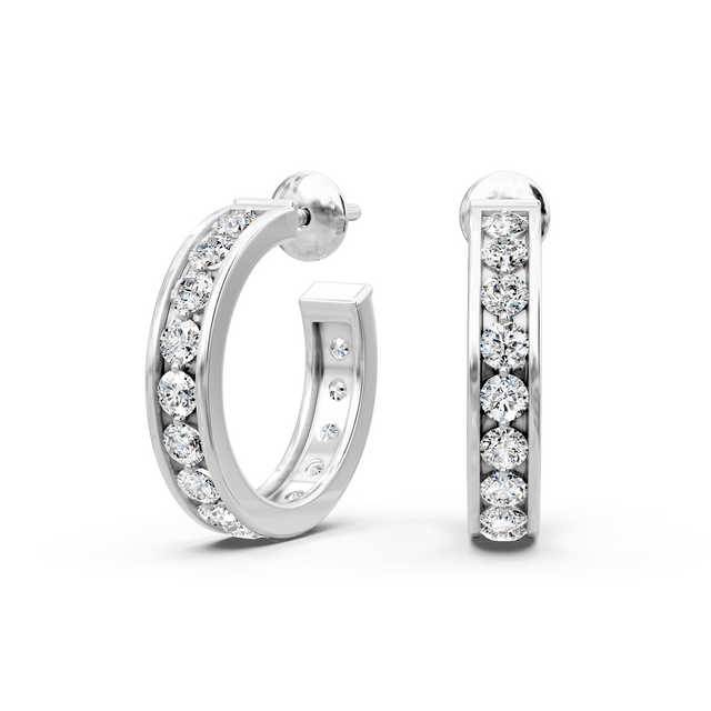 0.75-1.50 CT Round Cut Natural Diamonds - Hoop And Drop Earrings