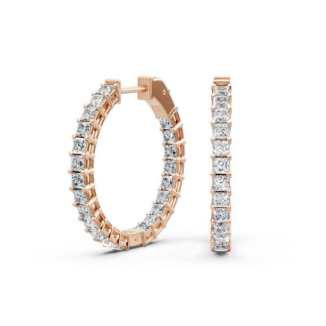 5.50-8.50 CT Princess Cut Natural Diamonds - Hoop And Drop Earrings