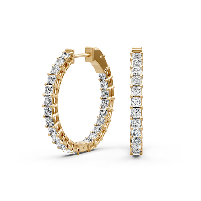 5.50-8.50 CT Princess Cut Natural Diamonds - Hoop And Drop Earrings