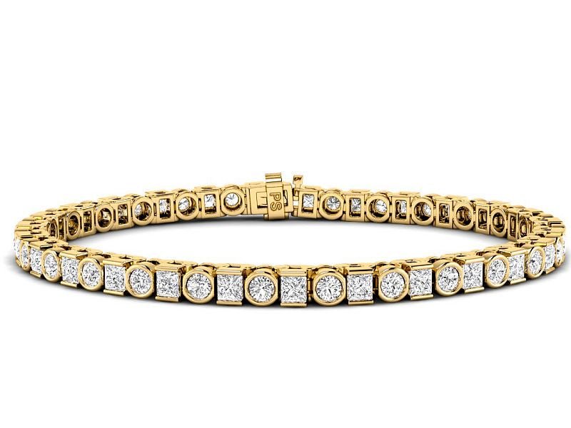 4.05 - 7.50 CT Princess & Round Cut Diamonds - Tennis Bracelet - Primestyle.com