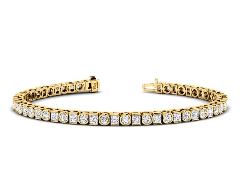 4.05-7.50 CT Princess &amp; Round Cut Diamonds - Tennis Bracelet