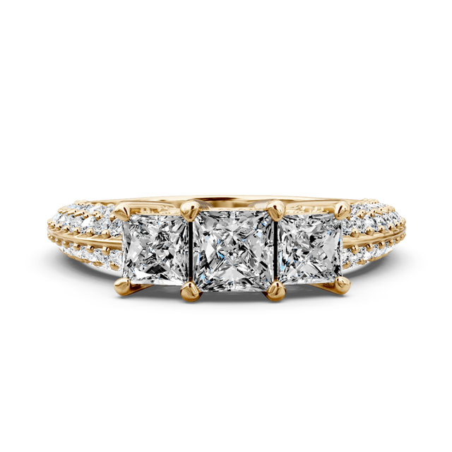 2.25 CT Princess & Round Cut Natural Diamonds - Three Stone Rings