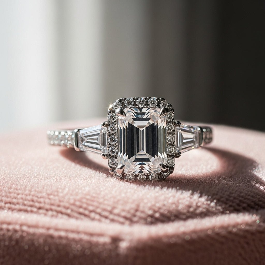 Vintessa Emerald Halo Baguette Ring