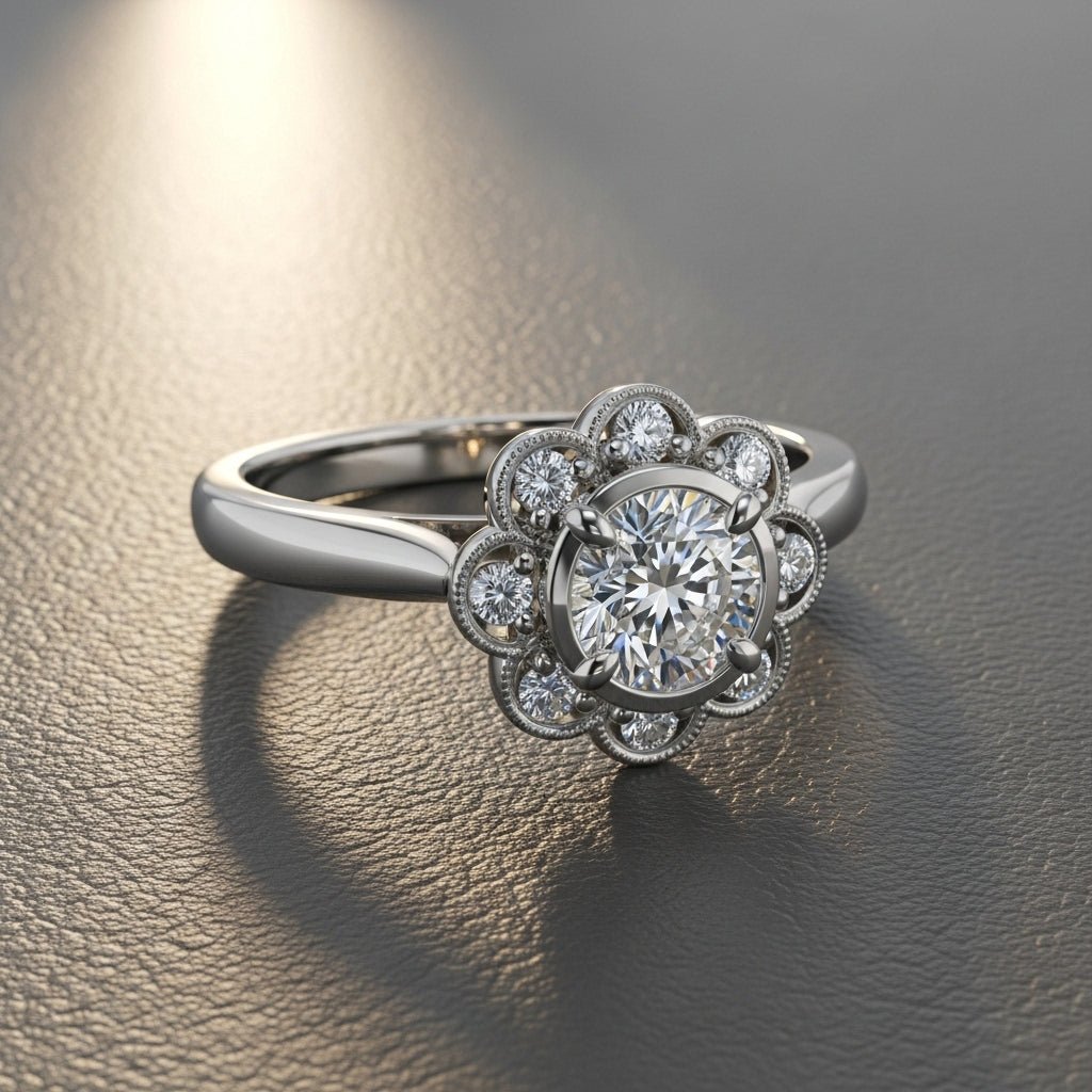 Fiorenza Round Floral Diamond Halo Ring