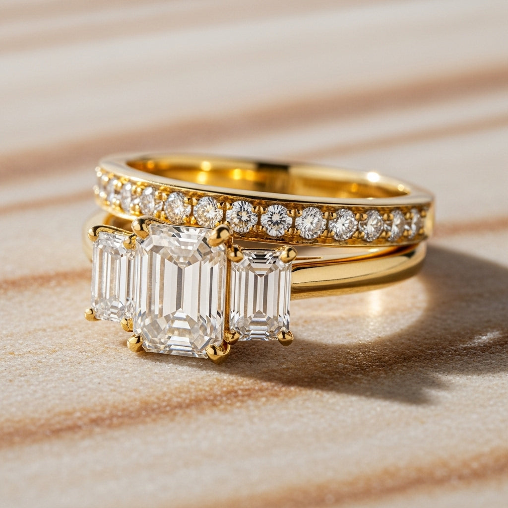 Axis Emerald-Cut Trio Bridal Set