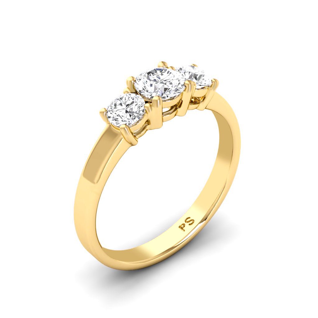 0.90 CT Round Cut Lab Grown Diamonds - Three Stone Ring - Primestyle.com