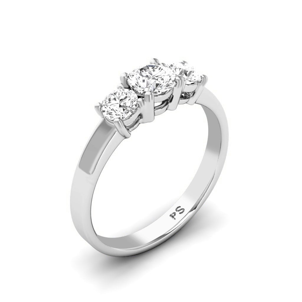 0.90 CT Round Cut Lab Grown Diamonds - Three Stone Ring - Primestyle.com