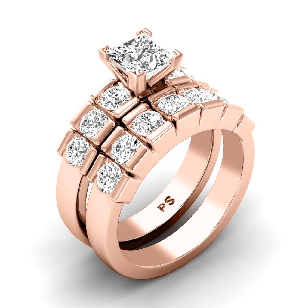 2.20 - 3.35 CT Princess & Round Cut Natural Diamonds - Bridal Set - Primestyle.com