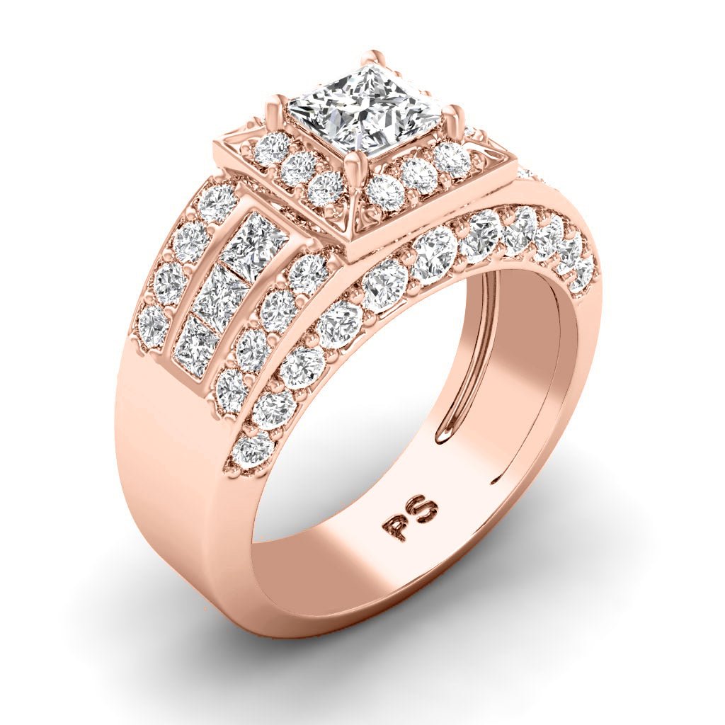 2.80-3.95 CT Princess & Round Cut Natural Diamonds - Engagement Ring