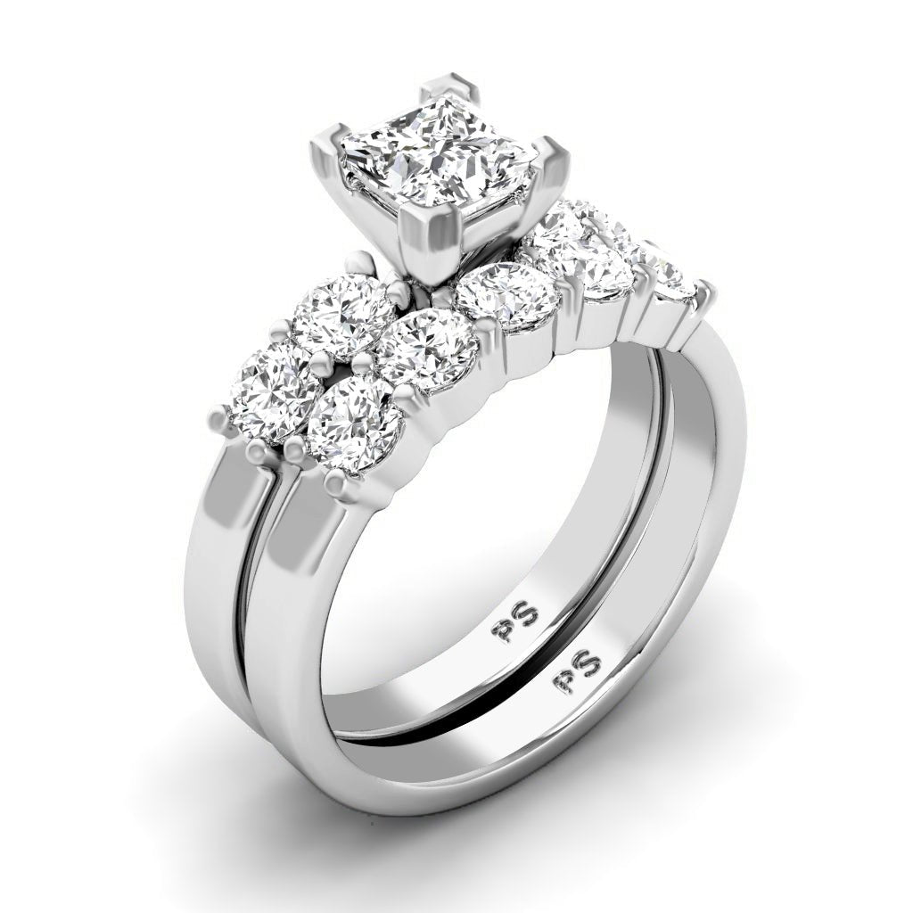 1.75 - 2.90 CT Princess & Round Cut Natural Diamonds - Bridal Set - Primestyle.com